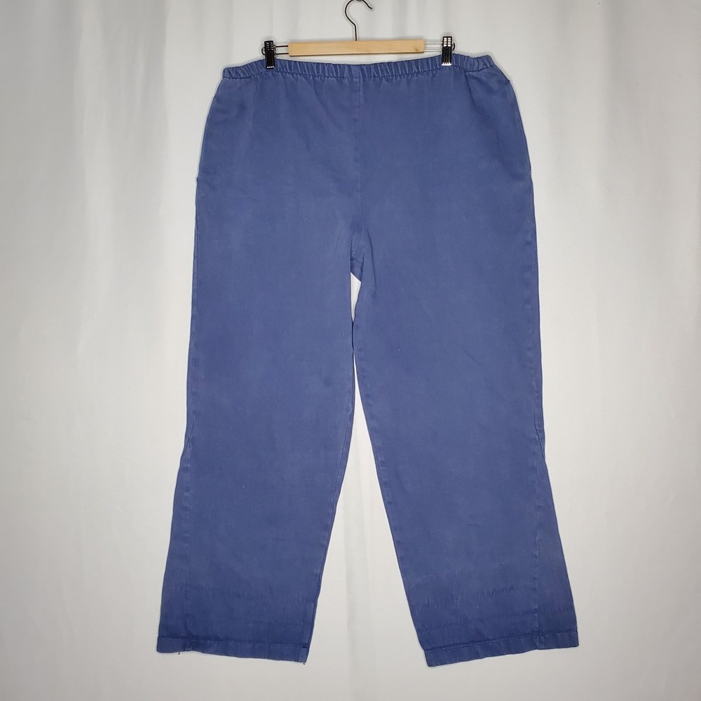 Spiral Pants Womens Large Hemp Cotton Denim Pocket Pull-on Straight Lagenlook